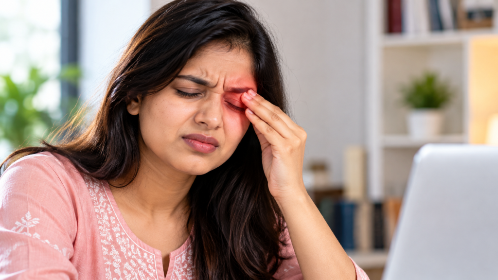 Woman Rubbing Painful Eye
